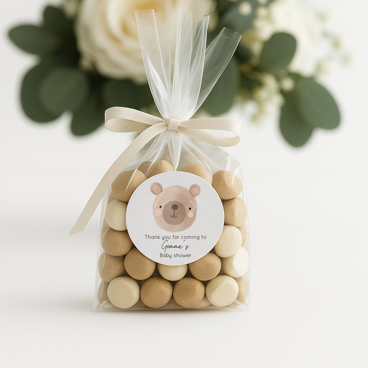 Personalised Brown Bear Baby Shower Stickers