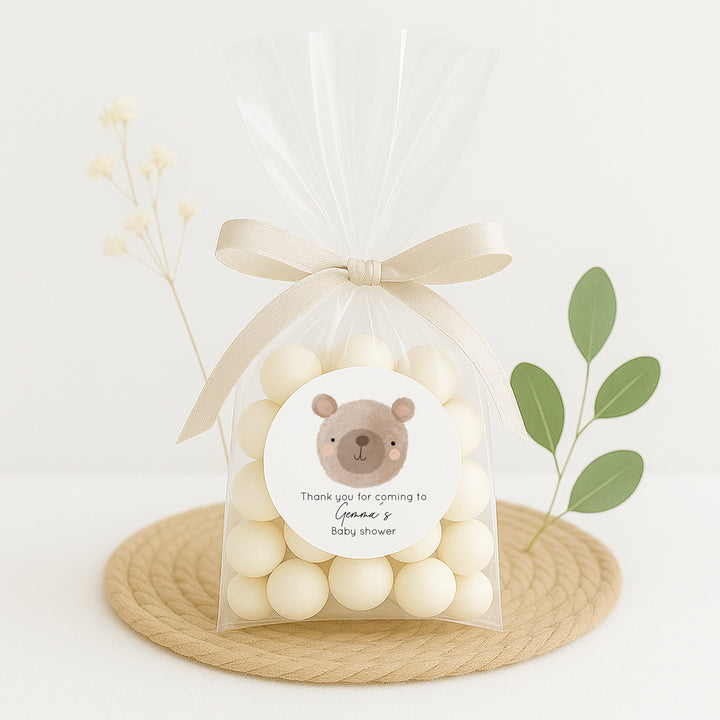 Personalised Brown Bear Baby Shower Stickers