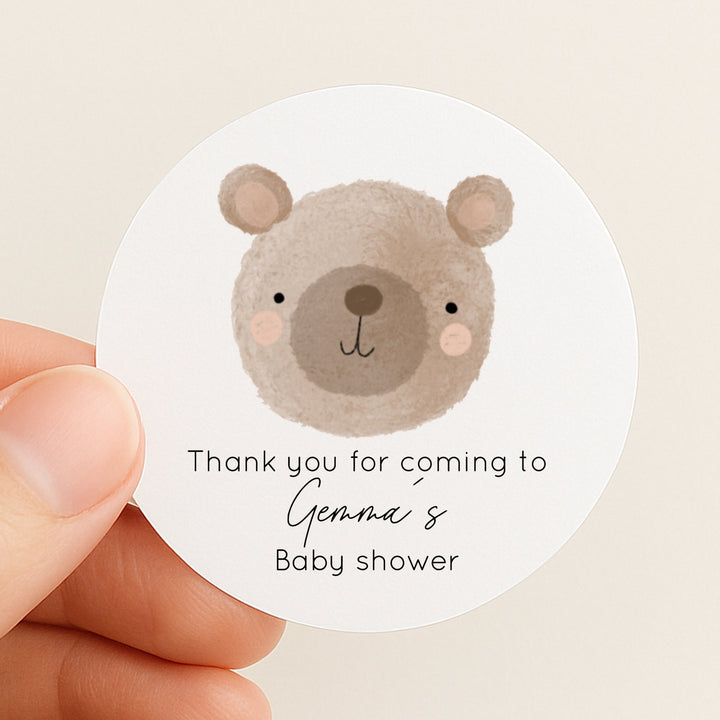 Personalised Brown Bear Baby Shower Stickers