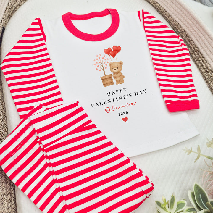 Personalised Brown Bear My First Valentine's Day Red Stripe Pyjamas
