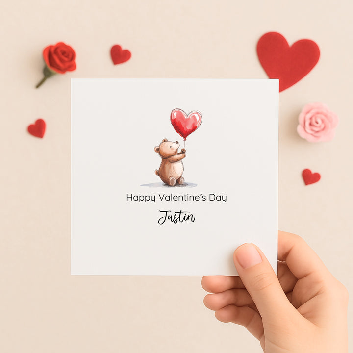 Personalised Happy Valentines Day Bears Red Balloons Card