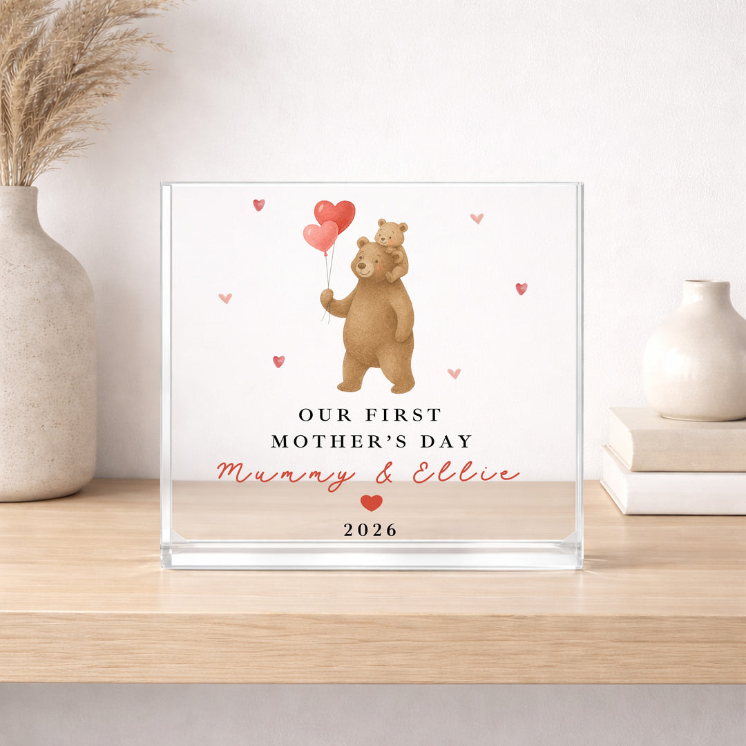 Personalised Brown Bears Our First Mother's Day Acrylic Plaque