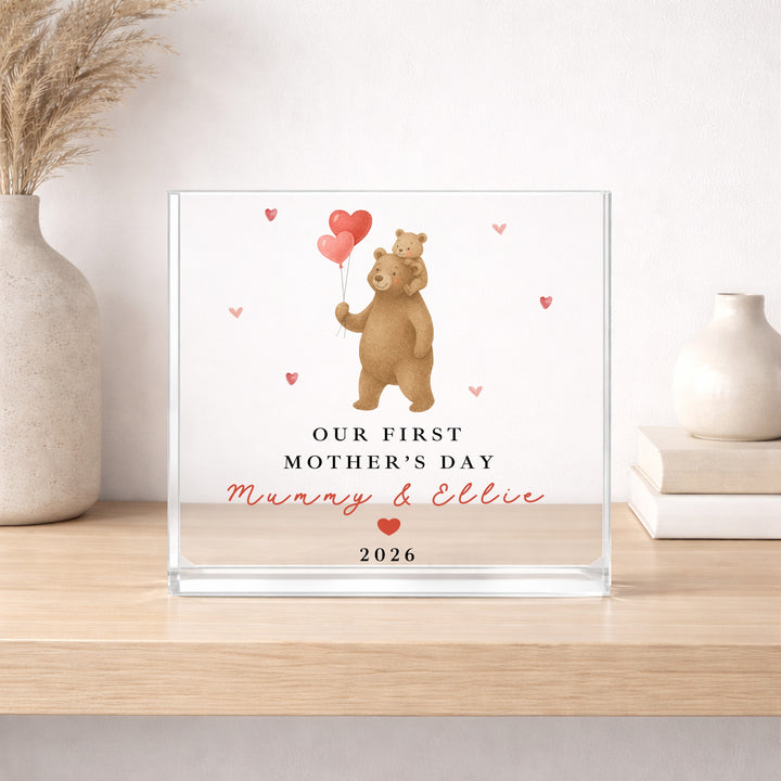 Personalised Brown Bears Our First Mother's Day Acrylic Plaque