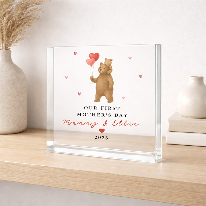 Personalised Brown Bears Our First Mother's Day Acrylic Plaque