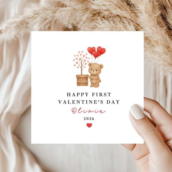 Personalised Brown Bears Happy First Valentine's Day Card