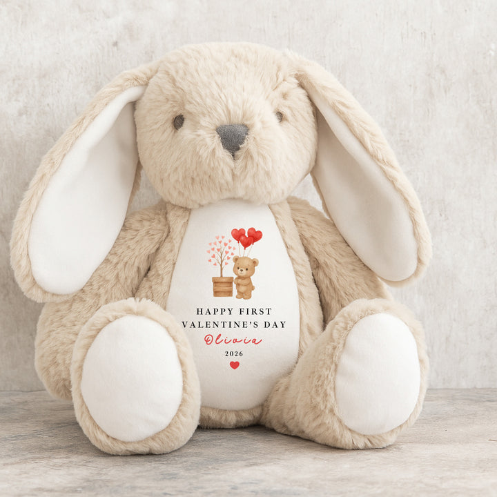 Personalised Brown Bear Happy First Valentine's Day Soft Toy