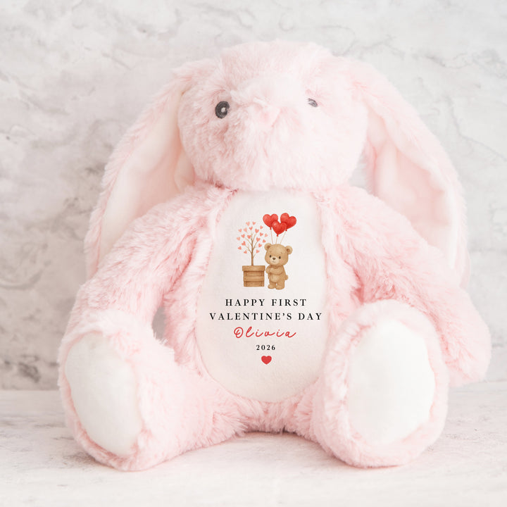 Personalised Brown Bear Happy First Valentine's Day Soft Toy