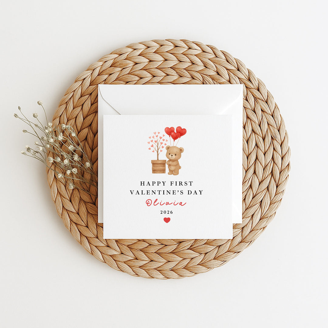 Personalised Brown Bears Happy First Valentine's Day Card
