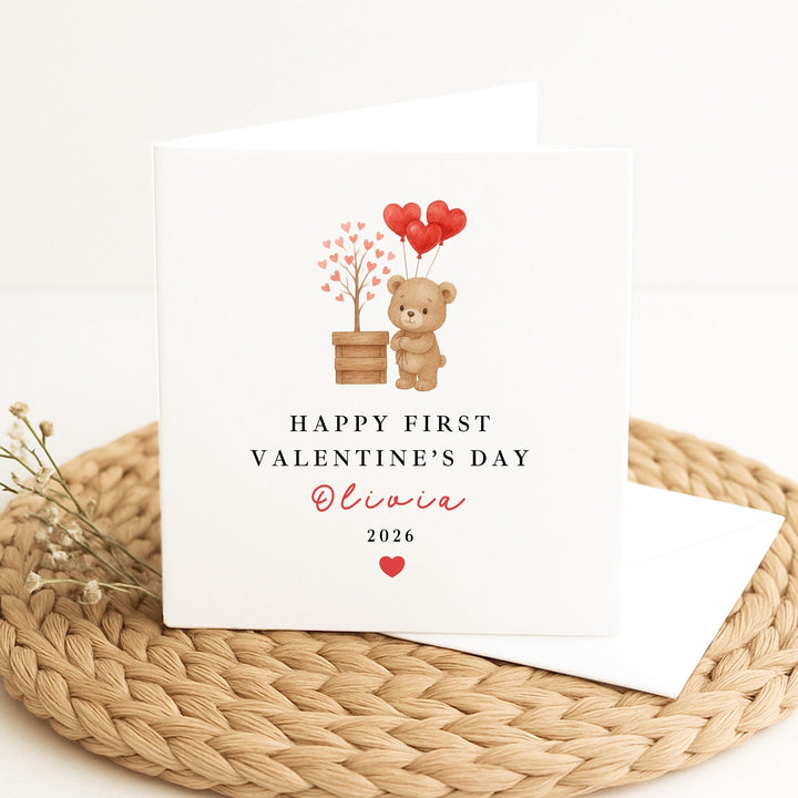 Personalised Brown Bears Happy First Valentine's Day Card