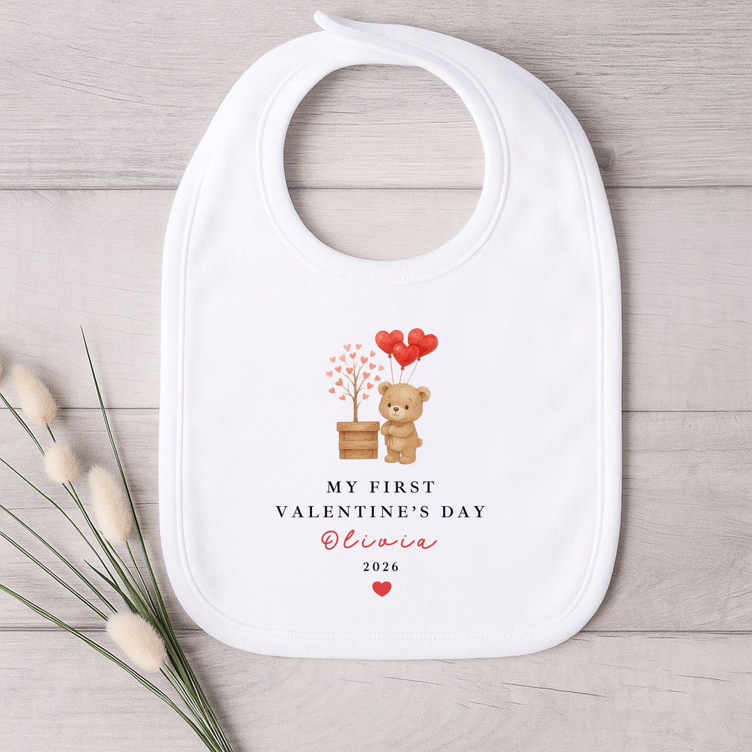 Personalised Brown Bear My First Valentines Day Baby Grow, Vest or Bib