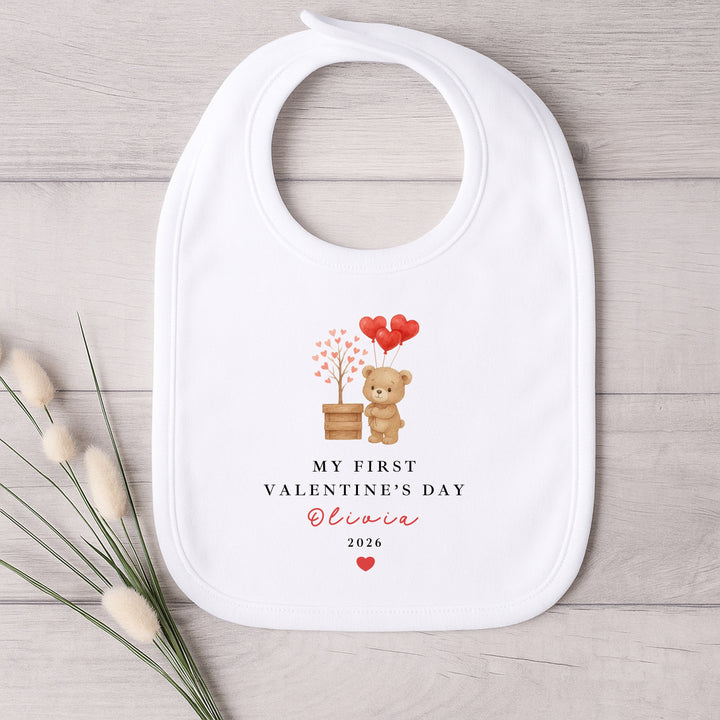 Personalised Brown Bear My First Valentines Day Baby Grow, Vest or Bib