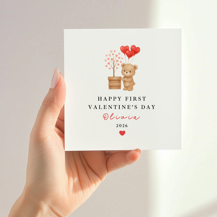 Personalised Brown Bears Happy First Valentine's Day Card