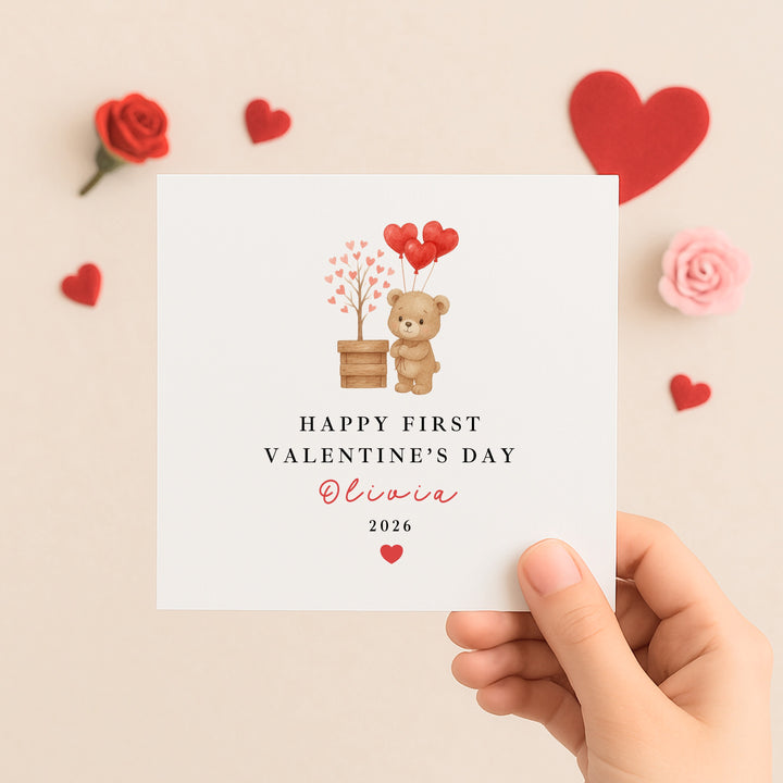 Personalised Brown Bears Happy First Valentine's Day Card