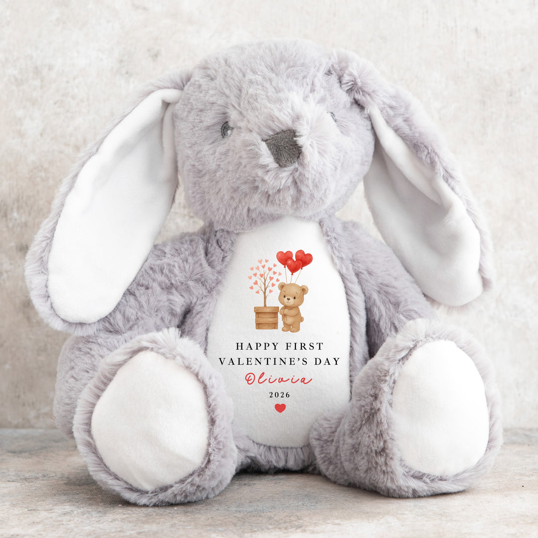 Personalised Brown Bear Happy First Valentine's Day Soft Toy