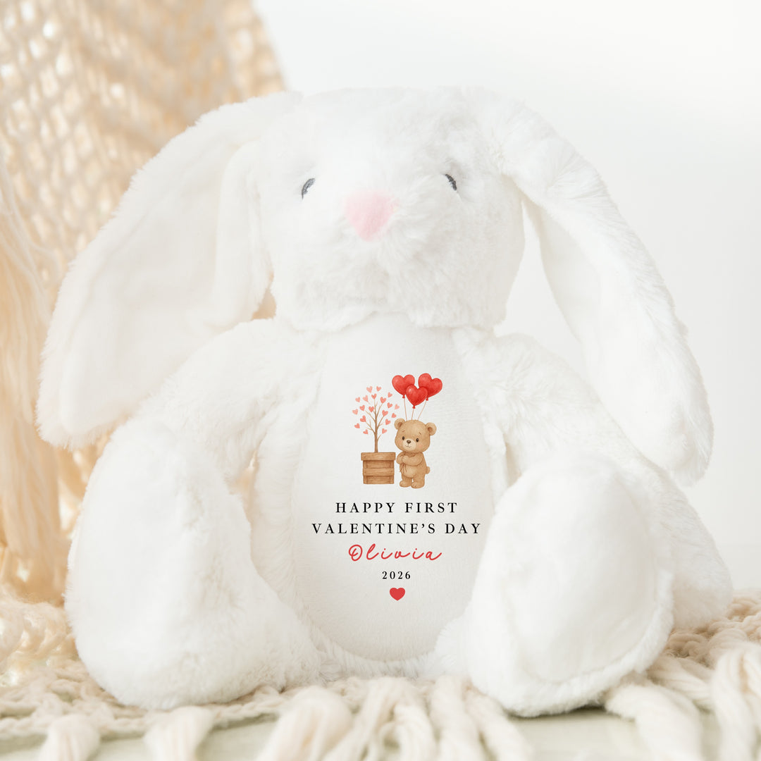 Personalised Brown Bear Happy First Valentine's Day Soft Toy