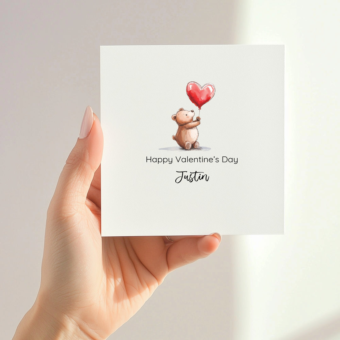 Personalised Happy Valentines Day Bears Red Balloons Card