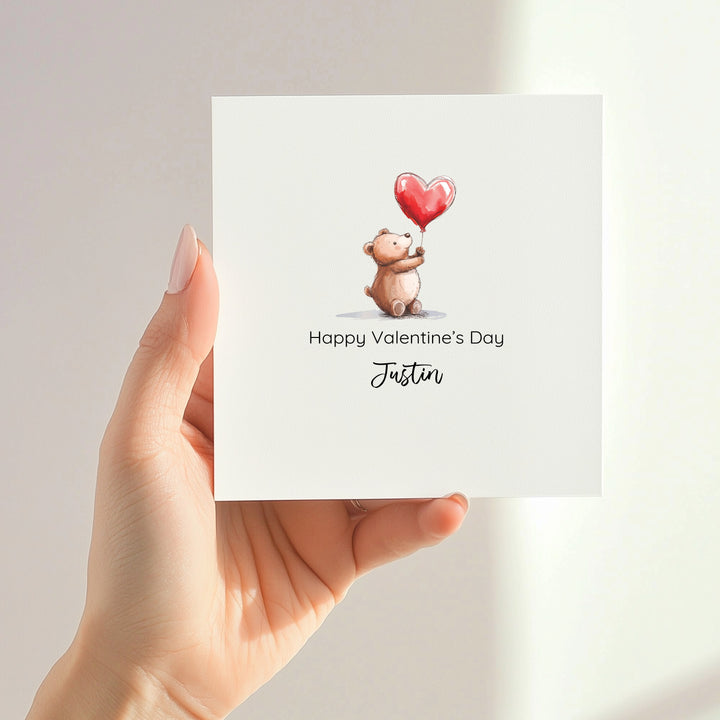 Personalised Happy Valentines Day Bears Red Balloons Card