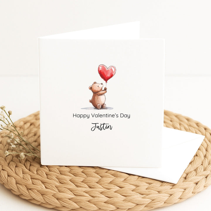Personalised Happy Valentines Day Bears Red Balloons Card