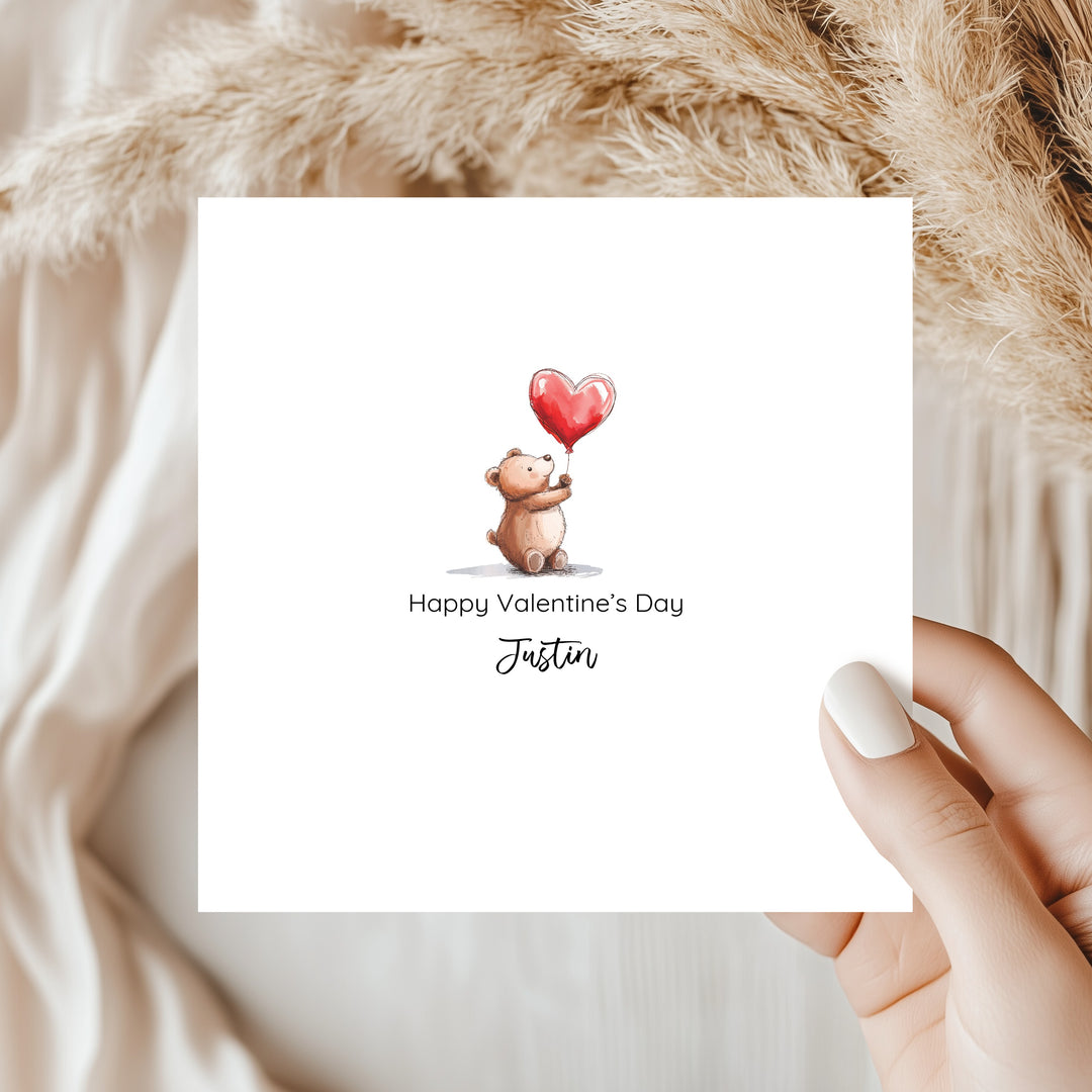 Personalised Happy Valentines Day Bears Red Balloons Card