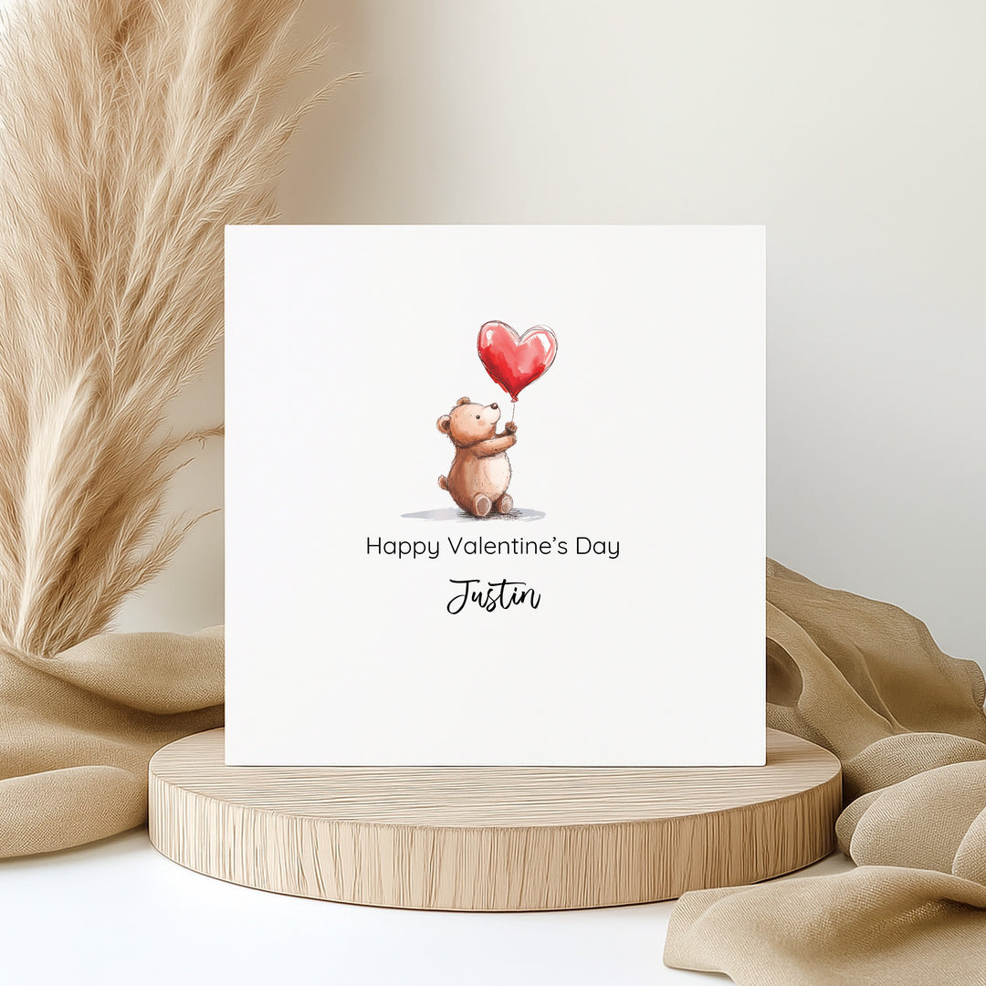 Personalised Happy Valentines Day Bears Red Balloons Card