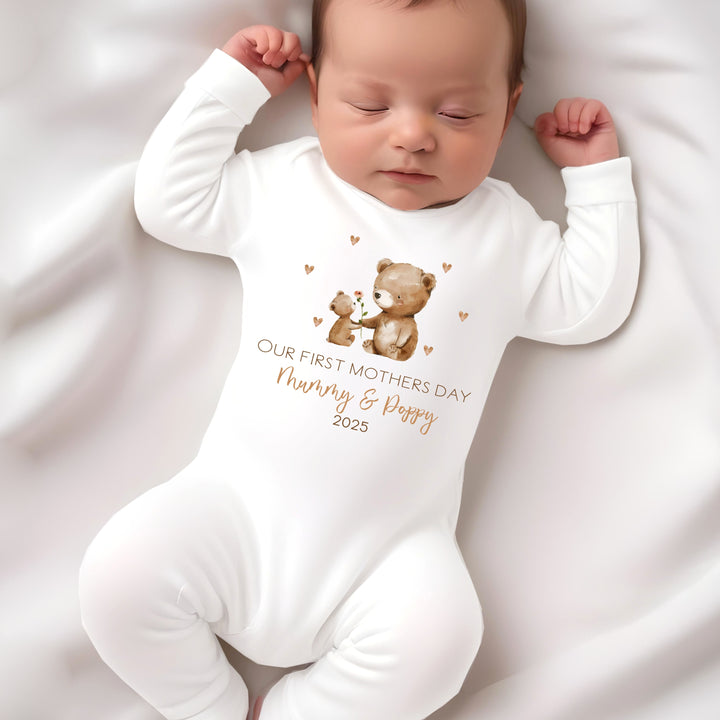 Personalised Our First Mother's Day Bears Babygrow/Vest