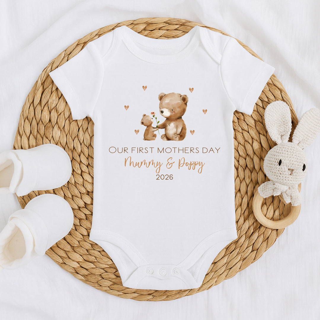 Personalised Our First Mother's Day Bears Baby Grow or Vest