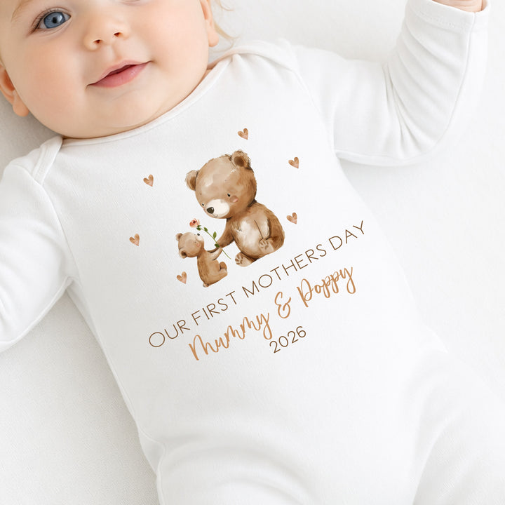 Personalised Our First Mother's Day Bears Baby Grow or Vest