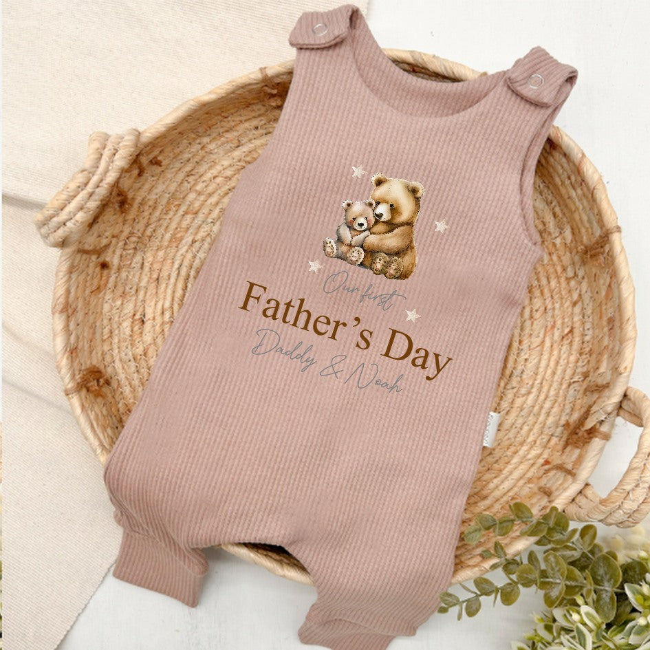 Personalised Father's Day Brown Bear Ribbed Dungaree