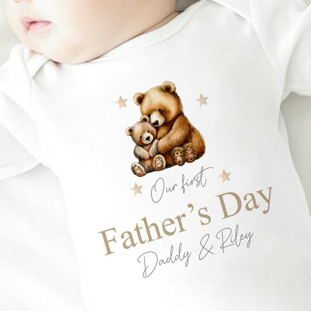 Personalised Our First Father's Day Brown Bears Babygrow/Vest