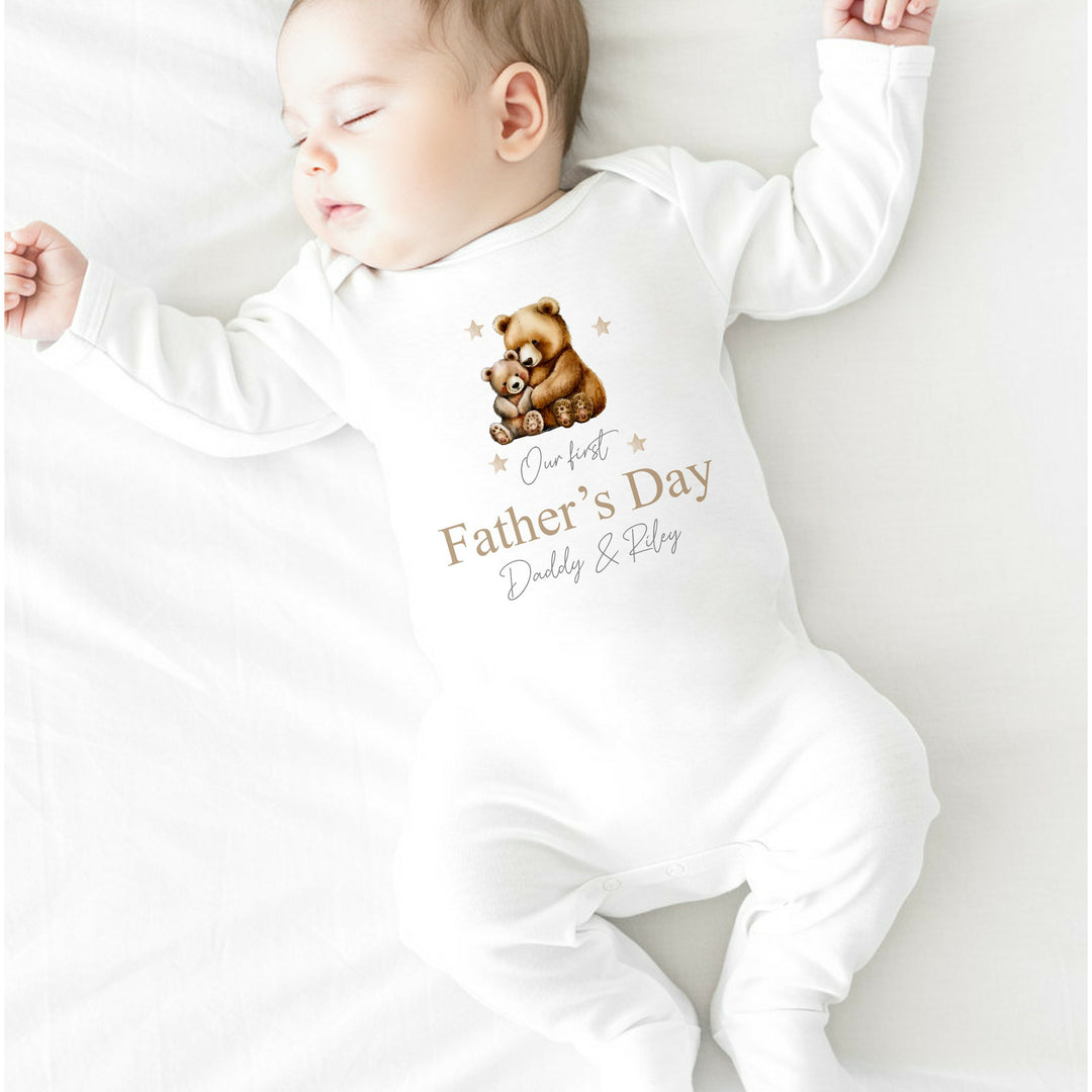 Personalised Our First Father's Day Brown Bears Babygrow/Vest