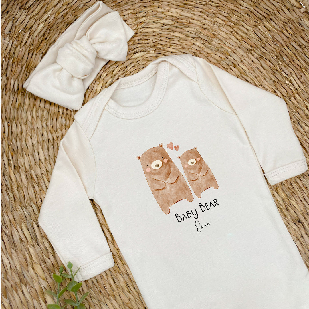 Personalised Bears Sibling Matching Beige Babygrow/T-shirt