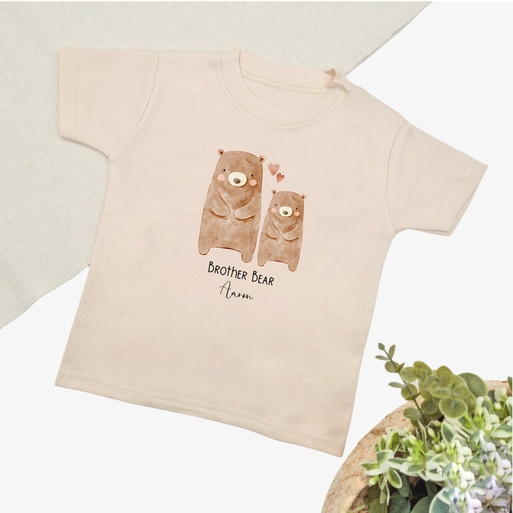 Personalised Bears Sibling Matching Beige Babygrow/T-shirt