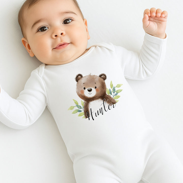Personalised Brown Bear Baby Grow or Vest