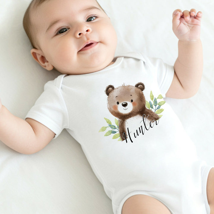 Personalised Brown Bear Baby Grow or Vest