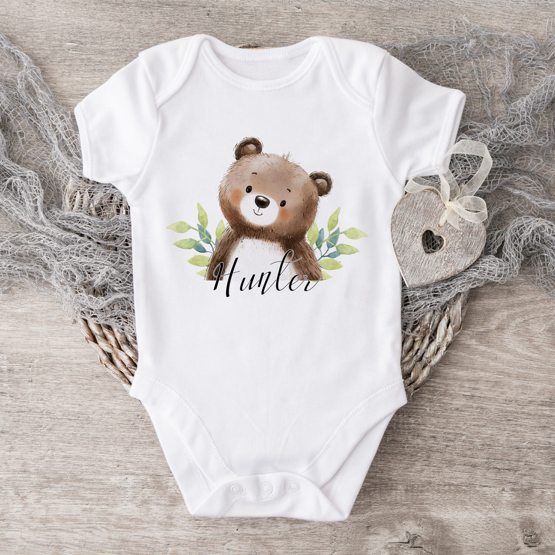 Personalised Brown Bear Baby Grow or Vest