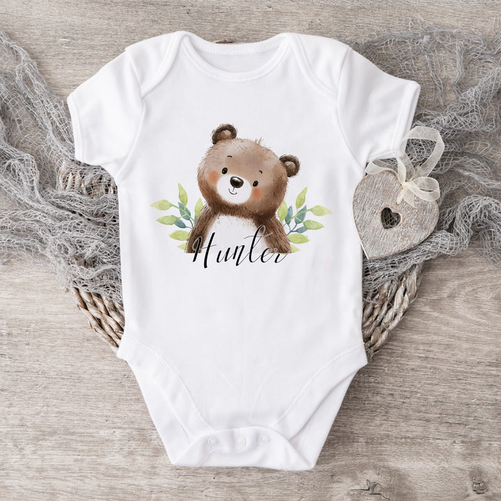 Personalised Brown Bear Baby Grow or Vest