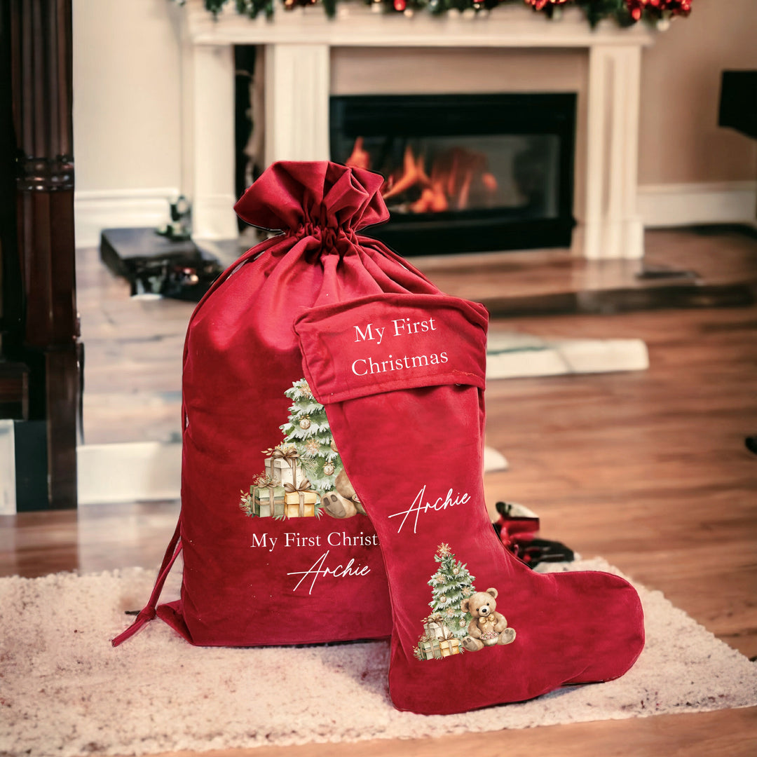 My First Christmas 2025 Bundle (Babygrow, Toy, Ornament Wht Box, Sack, Stocking ,Box & Card)