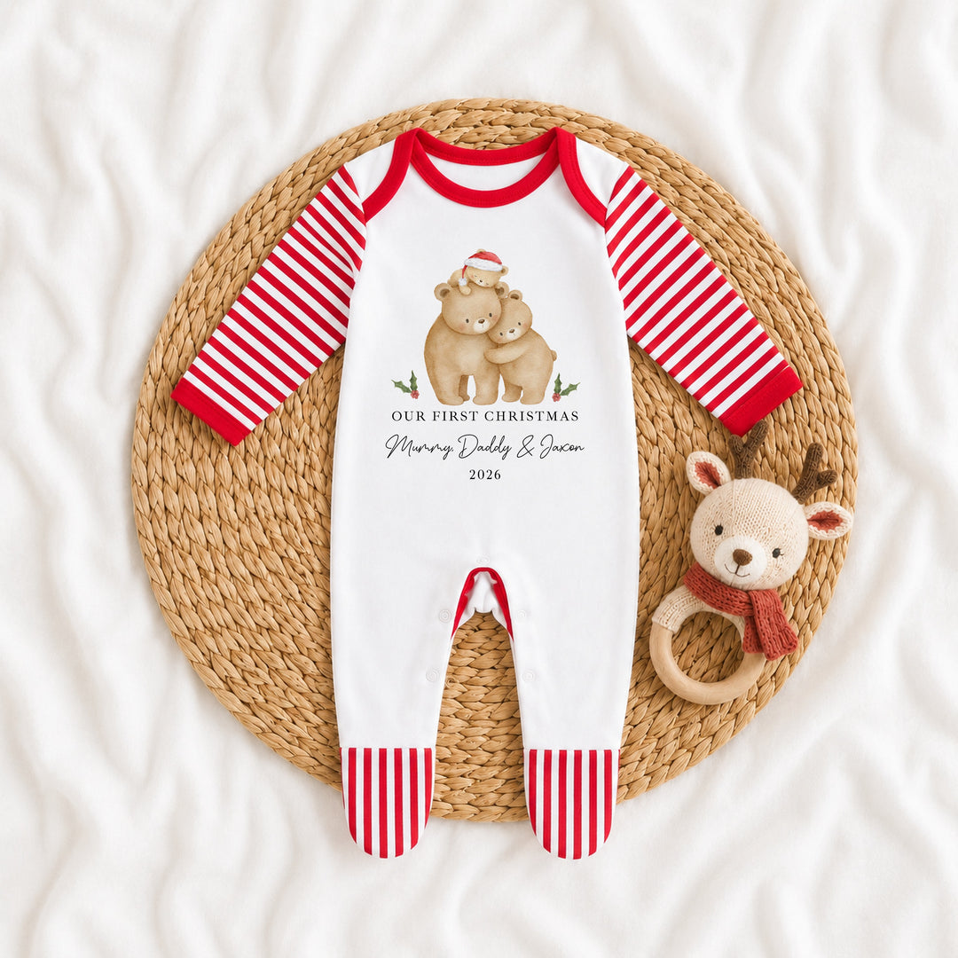 Personalised Family Bears Our First Christmas Together Baby Grow or Vest