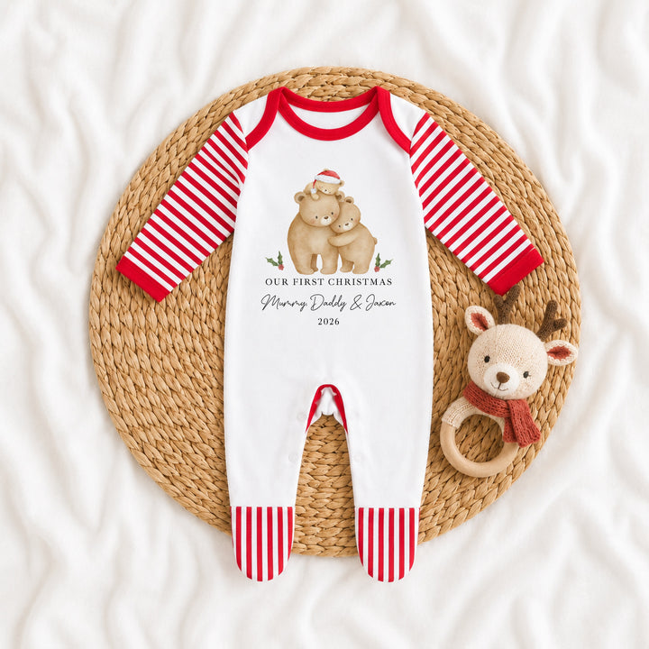 Personalised Family Bears Our First Christmas Together Baby Grow or Vest