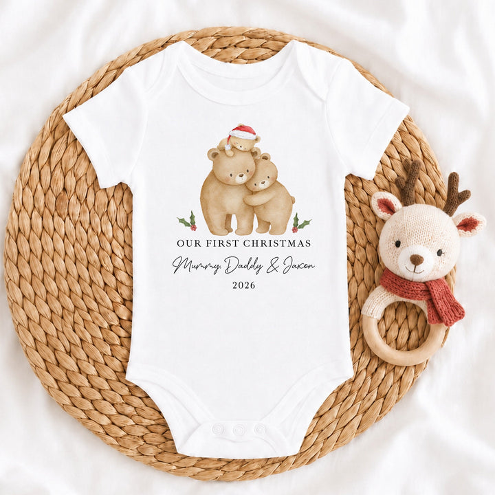 Personalised Family Bears Our First Christmas Together Baby Grow or Vest