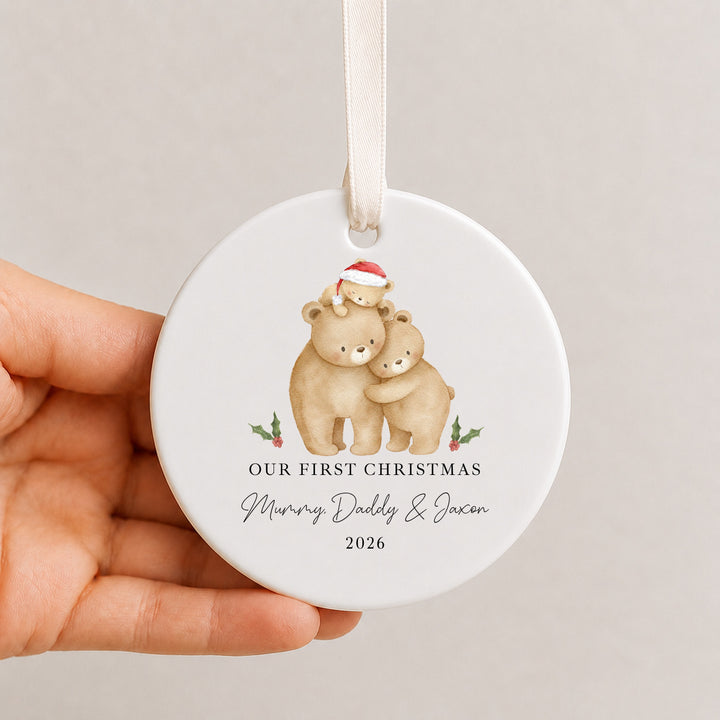 Personalised Family Bears Our First Christmas Together Ceramic Bauble