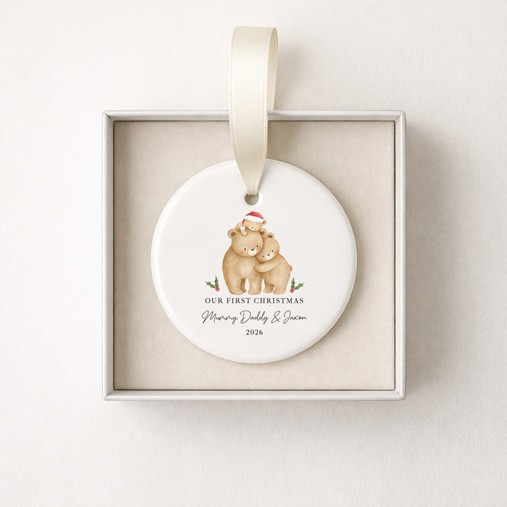 Personalised Family Bears Our First Christmas Together Ceramic Bauble
