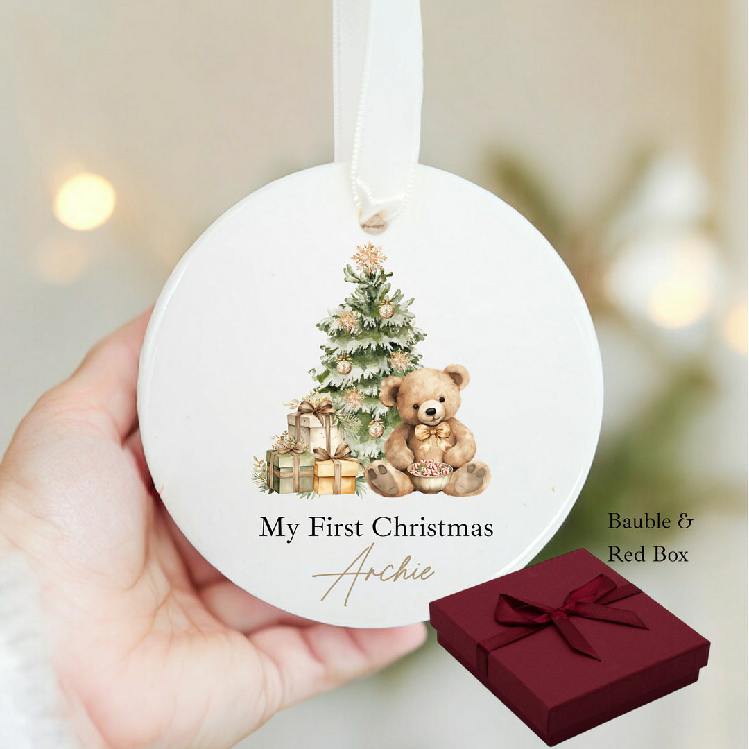 Personalised Beige Teddy Christmas Bauble