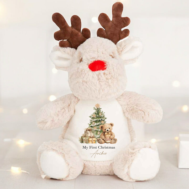 Personalised Beige Teddy Christmas Reindeer/Penguin/Bunny