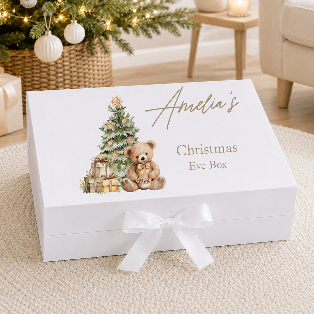 Personalised Beige Teddy Christmas Eve Box