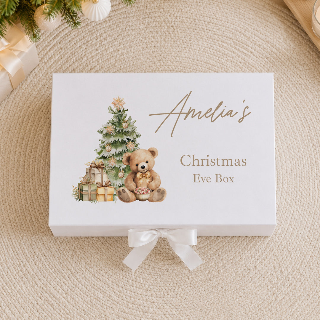 Personalised Beige Teddy Christmas Eve Box