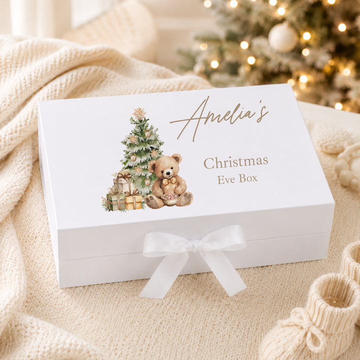 Personalised Beige Teddy Christmas Eve Box