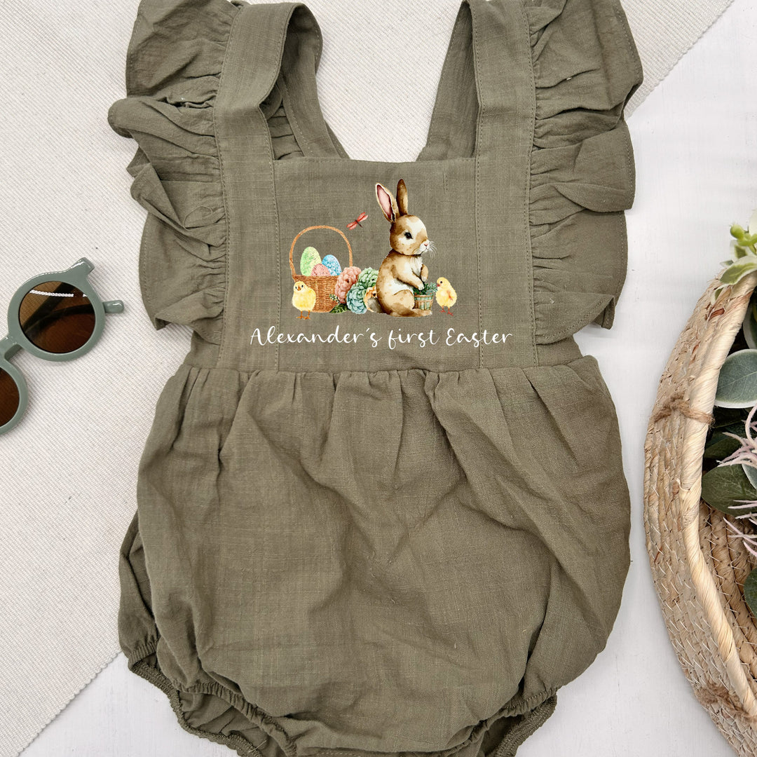 Personalised Brown Bunny Ruffle Romper - Main Image