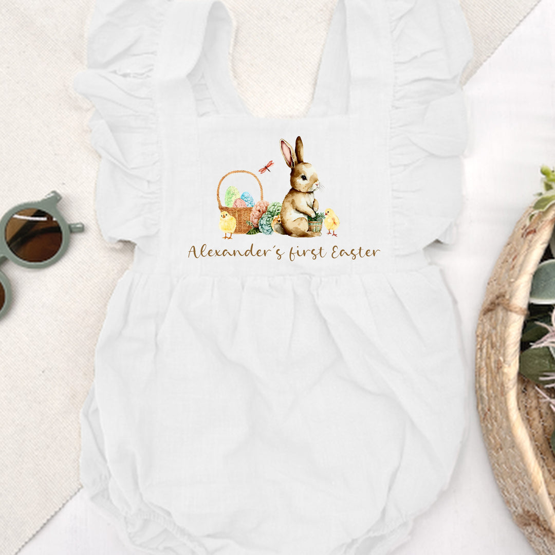 Personalised Brown Bunny Ruffle Romper