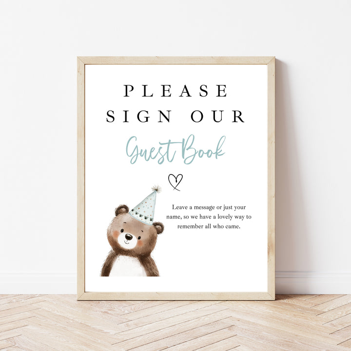 Personalised Blue Bear Party Hat First Birthday Guest Book
